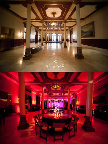 uplighting, before and after uplighting, wedding lighting, event lighting