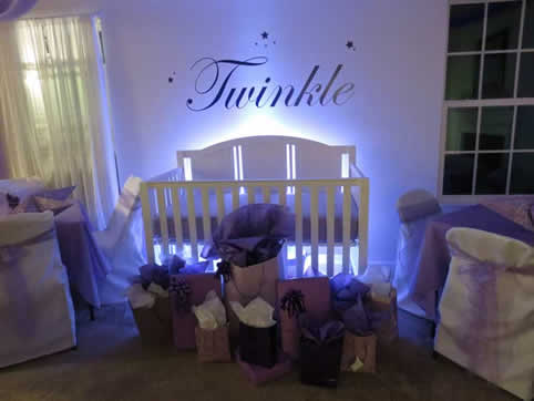 Uplighting for baby shower | Rent online for $19/each + free shipping both ways nationwide at www.RentMyWedding.com/Rent-Uplighting