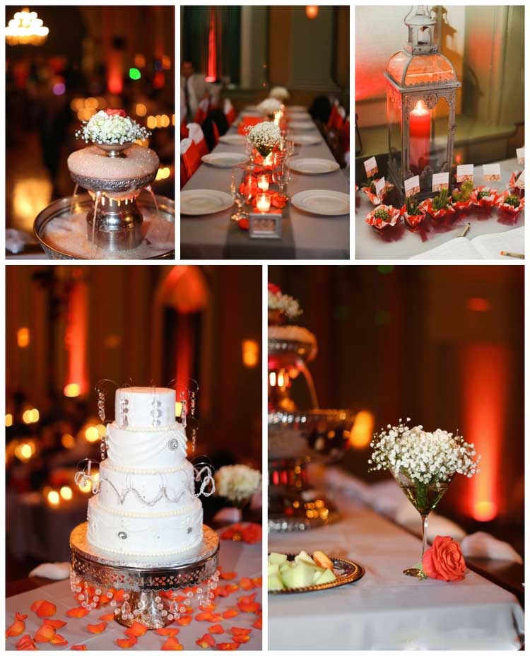 Orange Uplighting for Fall Weddings | Rent online for $19/each + free shipping both ways nationwide at www.RentMyWedding.com/Rent-Uplighting