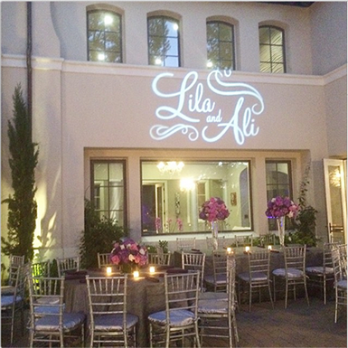Outdoor Gobo Monogram || FREE shipping nationwide with Rent My Wedding.  Easy DIY setup for all rentals.