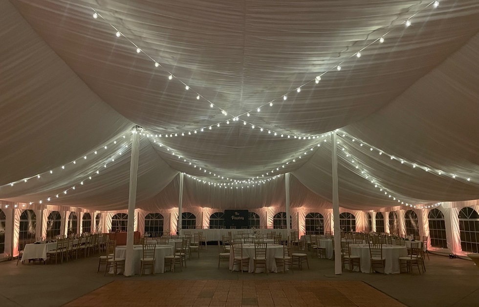 Rent string lights for a wedding tent