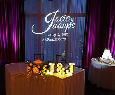 Sweetheart Table Gobo Monogram || FREE shipping nationwide with Rent My Wedding.  Easy DIY setup for all rentals.