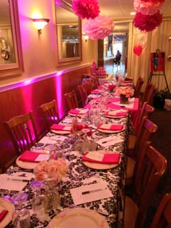 Pink uplights for dinner party | Rent online for $19/each + free shipping both ways nationwide at www.RentMyWedding.com/Rent-Uplighting
