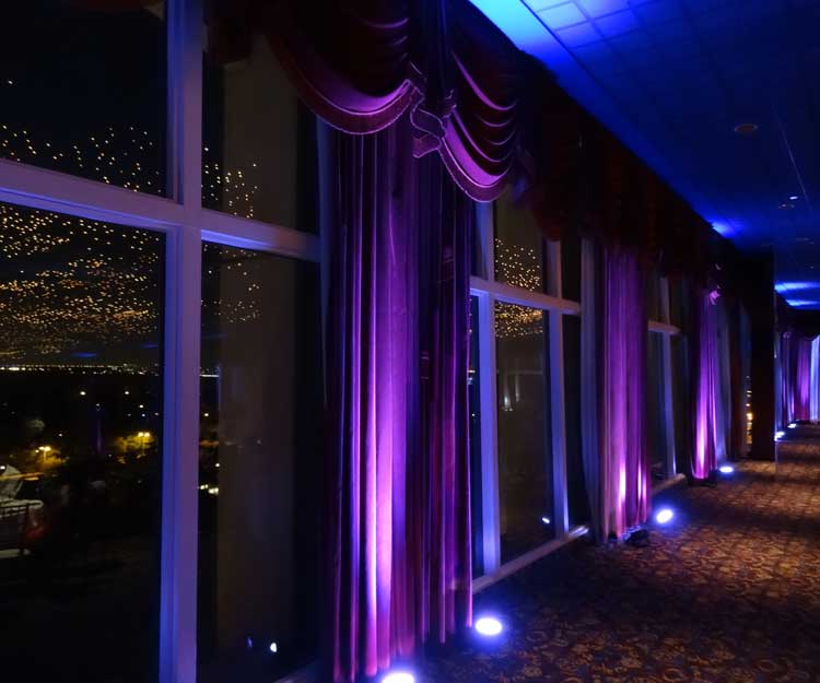 Wireless Uplighting on Curtains | Rent online for $19/each + free shipping both ways nationwide at www.RentMyWedding.com/Rent-Uplighting