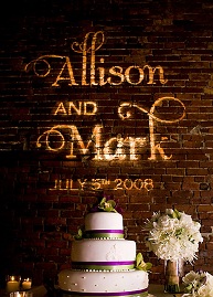 ALLISON AND MARK GOBO LIGHTING || FREE shipping nationwide with Rent My Wedding.  Easy DIY setup for all rentals.